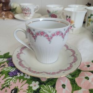 Floral White and Pink Teacup and Saucer Set Germany